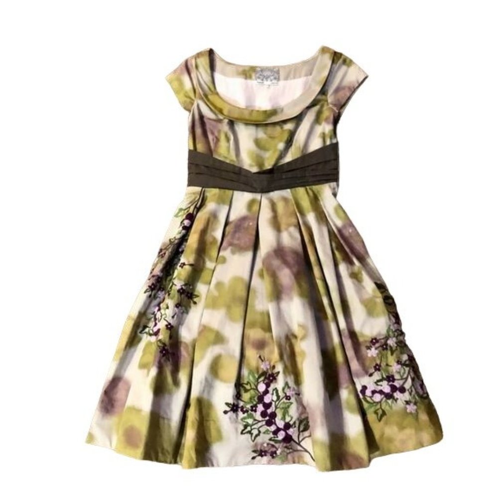 Anthropologie Floreat Travessia Dress Womens 4 Used Tulle Skirt Purple Green - Picture 6 of 15